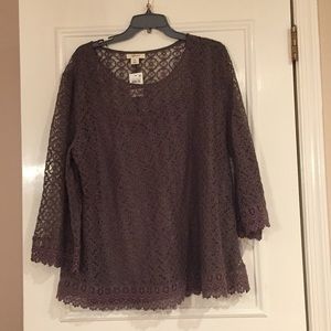 ( PLUS) Style & Co Macy's Lace Taupe NWT Top